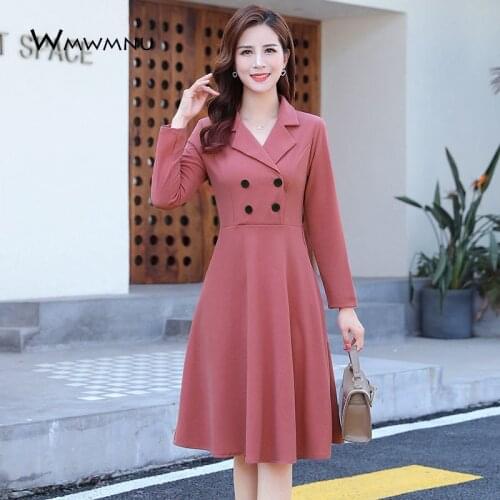 Office Lady notched collar Suit Dress Women Spring Plus Size 4XL Elegant Slim Midi Party Dress Moms Vintage Chic A-line Dress