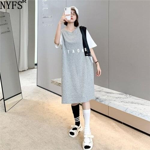 NYFS Summer Dress 2021 Korean New Loose Fake two Woman Dress Vestidos Robe Elbise Fashion Short Sleeve Dresses