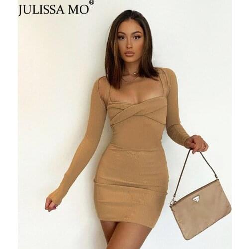 JULISSA MO Knitted Long Sleeve Mini Bodycon Dress 2021 Autumn Women New Casual Backless Dress Ladies Elegant Vestidos Streetwear