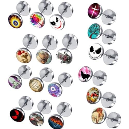 10pcs/lot stainless steel stud earring high quality ear Stud dripping oil ear Piercings fake ear tunnel Fashion Jewelry gifts