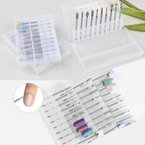 10pcs Mill Ceramic Diamond Nail Drill Bit Brush Ball Stone Cuticle Cleaner Manicure Machine Rotary Burr Pedicure Tool Nail Files