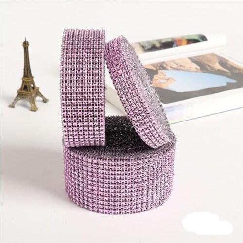 10Yards A Roll Pink Plastic Rhinestone Plated Net Drill Wrap Ribbon Wedding Supplies Party Decoration Hand DIY Cloth Accessories