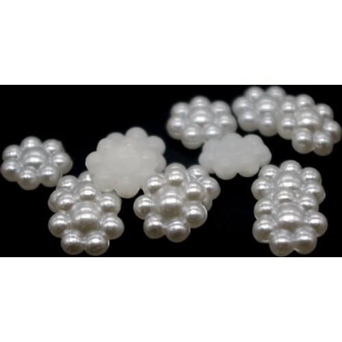 100pcs/lot 10mm White Flower Shape Scrapbook Simulated Pearl Beads Sewing Buttons DIY Material Findings BV115