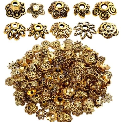 200pcs Mixed Flower Bead Caps Bali Style Spacer Bead End Caps Needlework DIY Accessories for Necklace Bracelet Jewelry,10 Styles