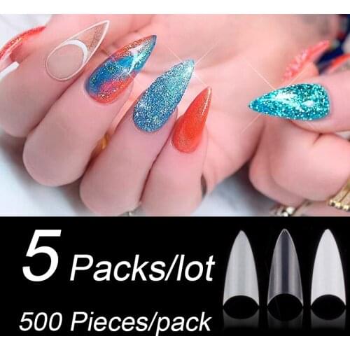 5 Packs/Lot 500Pcs/Pack Stiletto False Nails Full Cover Nails Sharp Ending Acrylic Nail Tips Stiletto False Fake Nails Art