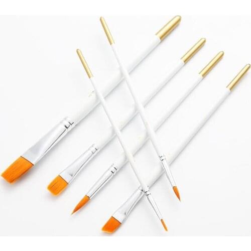 6pcs/set Nylon Hair Watercolor Paint Brushes Different Shape Round Plain Tip Gouache Painting Brush Set Art Supplies
