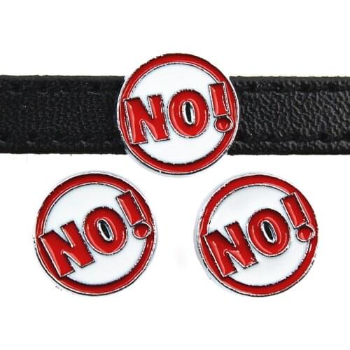 8mm Red NO! Symbol Slide Charms Flat Hole Enamel Beads Keeper Fit 8mm Stainless Steel Mesh Bracelets DIY Jewelry Making