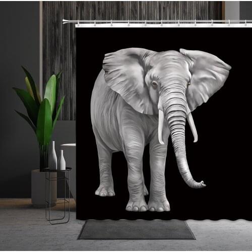 Africa Animal Shower Curtain 3D Black Elephant Wildlife Pattern Printed Polyester Home Bathroom Decor Bath Curtains Set Washable