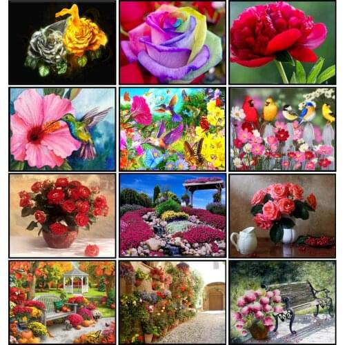 DIY 5D diamond painting rose vase full circle diamond flower chair garden diamond embroidery cross stitch home decoration painti