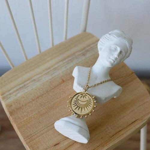 Amaiyllis 18K Gold Ethnic Style Coins Necklace Pendants Small Round Bead Clavicle Necklace For Women Jewelry