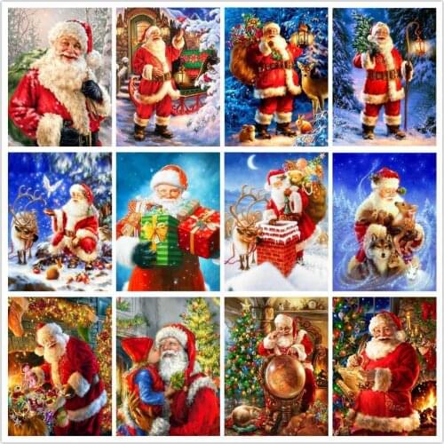 AZQSD Diamond Painting Santa Cross Stitch Needlework Full Drill Christmas Decorations For Home Picture Of Rhinestones 5d Diy