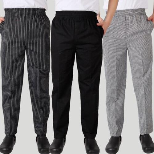 New Chef Uniform Restaurant Pants Kitchen Trouser Chef Pants Black Elastic Waist Bottoms Food Service Pants Mens Work Wear