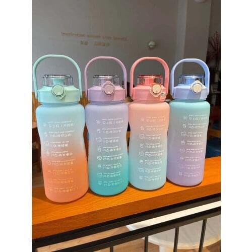 Colorful Gradient Portable Fitness Big Kettle Anti-fall Leakproof Scale Water Glass Large Capacity Movement Plastic Straw Cup