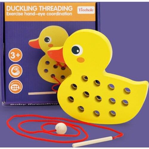 Montessori Threading Game Wooden Education toys Baby Cartoon Animal Plaything Early Learning Education Toys Wear Rope toy
