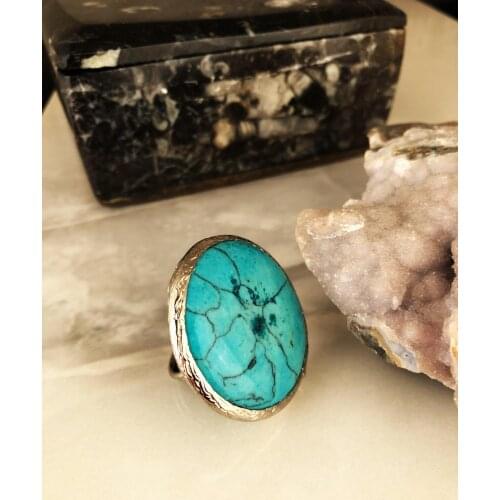 Dr Stone Natural Stone Women 'S Turquoise Stone adjustable Ring AHL12