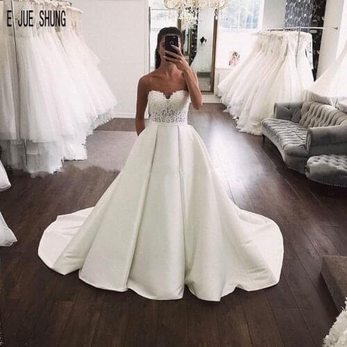 E JUE SHUNG Wedding Dresses Sweetheart Lace Up Back A-line 2020 Elegant Appliques Draped Bridal Gowns Satin Bride Dresses