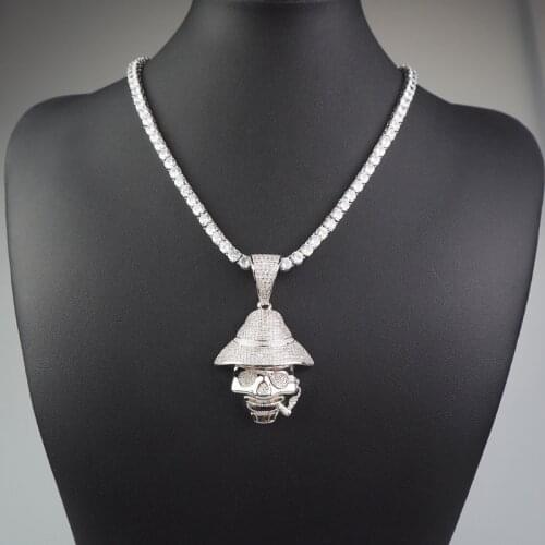 European and American hip hop necklace Pirates of the Caribbean skull pendant Micro inlaid AAAAA zircon hiphop hipster street ac