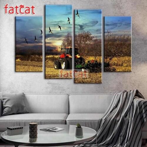FATCAT Agricultural locomotive 4 Piece Diy Diamond Painting Full Square Round Drill Diamond Embroidery sale home decor AE1984