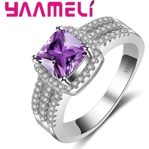 Geometric Light and Simple Style 925 Sterling Silver Ring Square Shape Embellished With White Crystal Multicolor