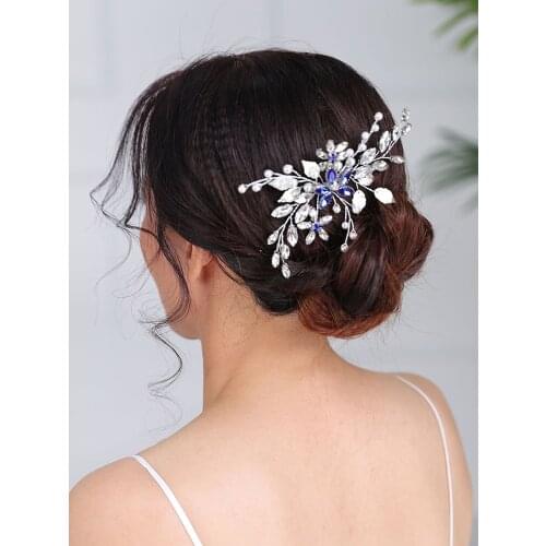 Wedding Hair Accessories Blue Hair comb Casual Headpieces Chic Fascinators Rhinestone Headwear Bridal head jewelry for women