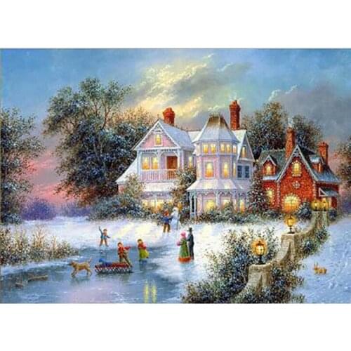 SAN Diy Resin Painting New Year Cross Stitch Full Diamond Embroidery Mosaic Landscape Autumn Winter Scenery Home Decoration