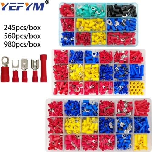 Box assorted full insulated fork U-type set terminals connectors assortment kit electrical wire crimp spade ring terminal