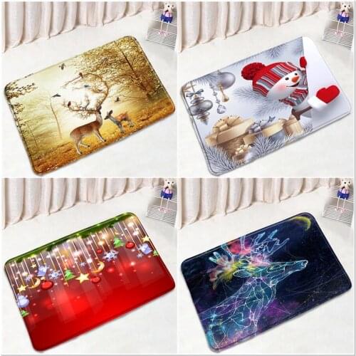 Dream Print Bathroom Mat Christmas Elk Red Background Design Non-Slip Floor Rugs Bedroom Door Mats Bath Kitchen Doorway Carpet