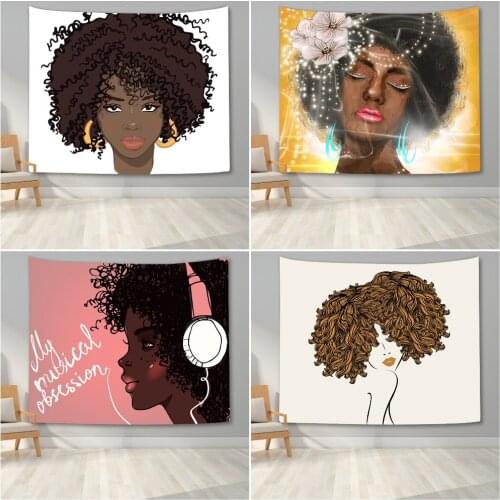 Beautiful Black Girl Pattern Wall Tapestry Cartoon Printed Wall Hanging Tapestry For Bedroom Background Cloth Home Dorm Decor