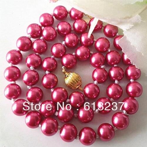 Fashion round beads 10mm rose red shell simulated-pearl charms chains necklaces for women elegant jewelry making 18inch MY4192