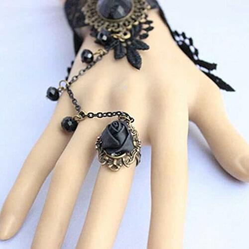 Fashion New Wedding Gothic Bracelet Jewelry Hand Hot WomenS Rose Lace Black Ring SF Pearl