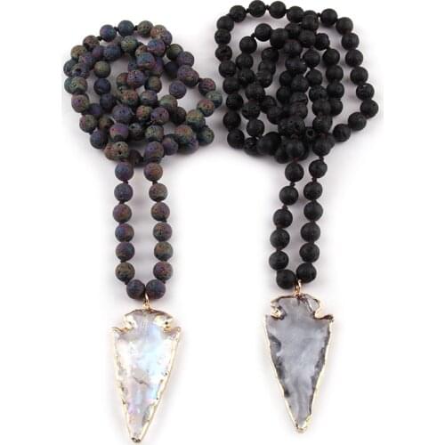 MOODPC Multi / Black Lave Stone Long Knotted Glass Arrowhead Pendant Necklaces