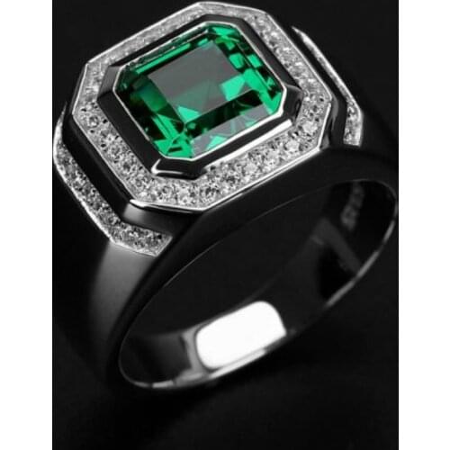 Mens Fashion 925 Silver Color Ring Luxury Domineering Green Gemstone Ring Wedding Engagement Ring Party Jewelry Size 6-13