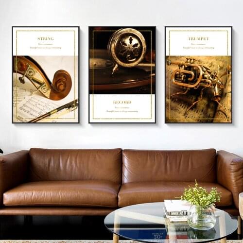 Music Picture Violin Record Phonograph String Trumpet Saxophone Instrument Poster Canvas Painting Home Music Room Shop Decor