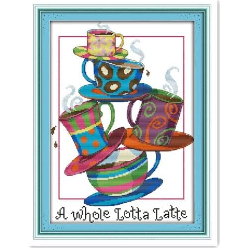 Five cups Small handmade furniture accessories Kit Cross stitch Kit Coffee cup diy DMC thread embroidery decorative painting