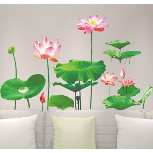Wall 3d Wallpaper Pvc Lotus Sticker Diy Flower Living Room Bedroom Decals Poster Mural