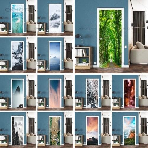 Decals Mural Step Door Sticker Overlooking Scenery Diy Self Adhesive Waterproof Paper Poster for Print Art Picture Home Decor