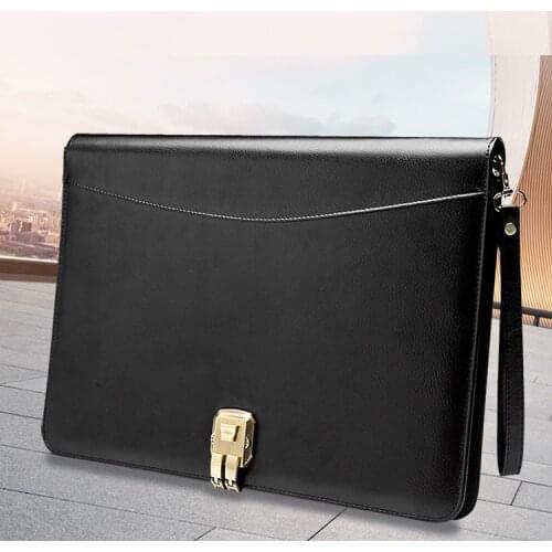 A4 High Quality PU Leather Padfolio Business Document Manager Bag Portfolio File Bag with Password Lock Calculator Zipper Clip