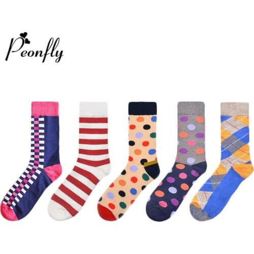 Peonfly Newest 2020 Mens Colorful Comfortable Causal Dress Skateboard Geometry Pattern Funny Wedding Socks for Autumn