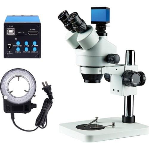 Professional 7X 45X Zoom Trinocular Stereo Microscope 18MP Digital Camera and LED Ring Light Trinocular Stereomicroscope