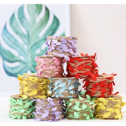 1.5cm Jute Burlap Rolls with Artificial Leaves Christmas Halloween Wedding Birthday Party Flower Gift Box Decor DIY Crafts Cords