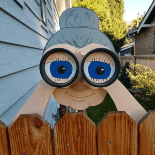 Garden Fence Decor Nosy Grandpa Grandma Ornament Fun Fence Decoration For Garden Lawn Hallway Acrylic Garden Yard Art Decor