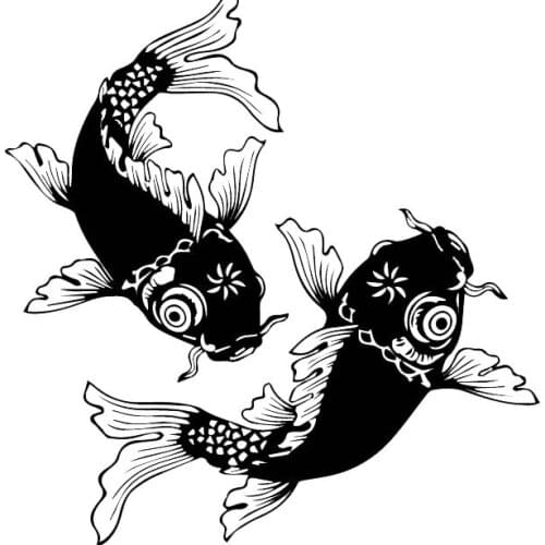 Car Stickers Personalized Stylish Chinese Decorative Painting Koi Car Decorative Sticker Cover Scratch Black/white, 19cm*18cm