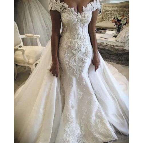 SuperKimJo Robe Mariage Detachable Skirt Off White Wedding Dresses Boho Lace Applique Beaded Wedding Gown