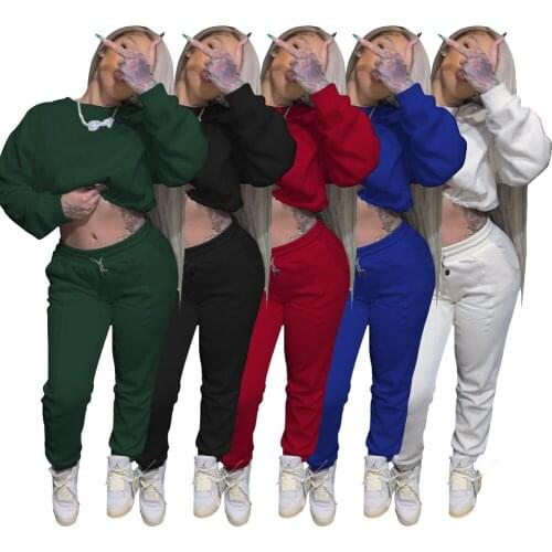 67W8355 Spring and autumn hot womens fashion leisure solid color sports suit two piece set two piece set women women clothing