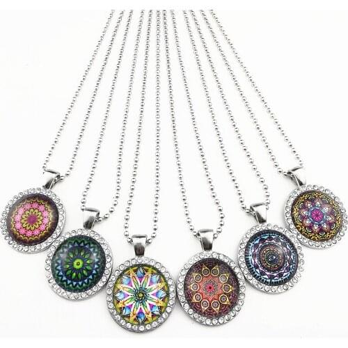 24pcs/lot Mandala Flower Bandanna Paisley Vintage necklace for women Buddhist cultural sweater chain jewelry wholesale