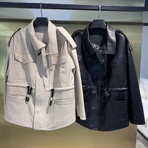 2021 New Leather Sheep Skin Womens Short Jacket Coat Genuine Leather Jacket Autumn Coats Female Middle Long Shirt