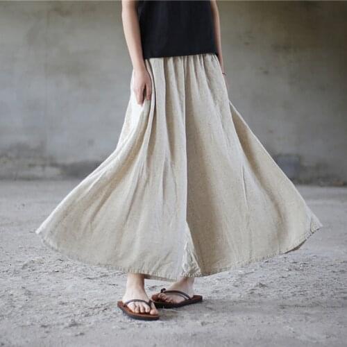 Johnature Women Wide Leg Pants Linen Elastic Waist Trouser 2021 Summer New Casual Loose Women Clothes Vintage Brief Pants