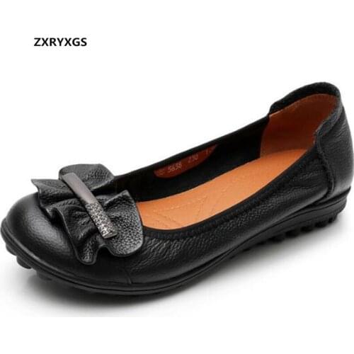 2020 top soft cowhide spring autumn shoes women flat shoes fashion wild soft bottom comfortable shoes large size leather shoes