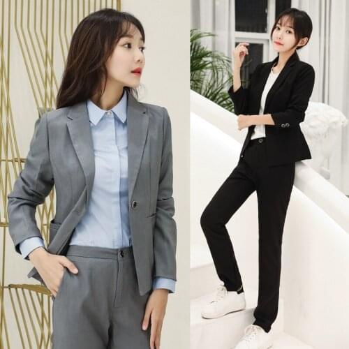 Set female 2018 autumn new temperament fashion solid color casual professional small suit jacket + trousers two-piece elegant