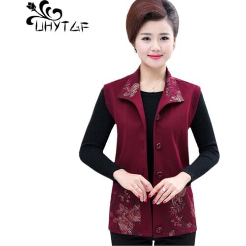UHYTGF Casual loose plus size vest womens Fashion embroidered sleeveless spring autumn vest waistcoat short vests outerwear 317
